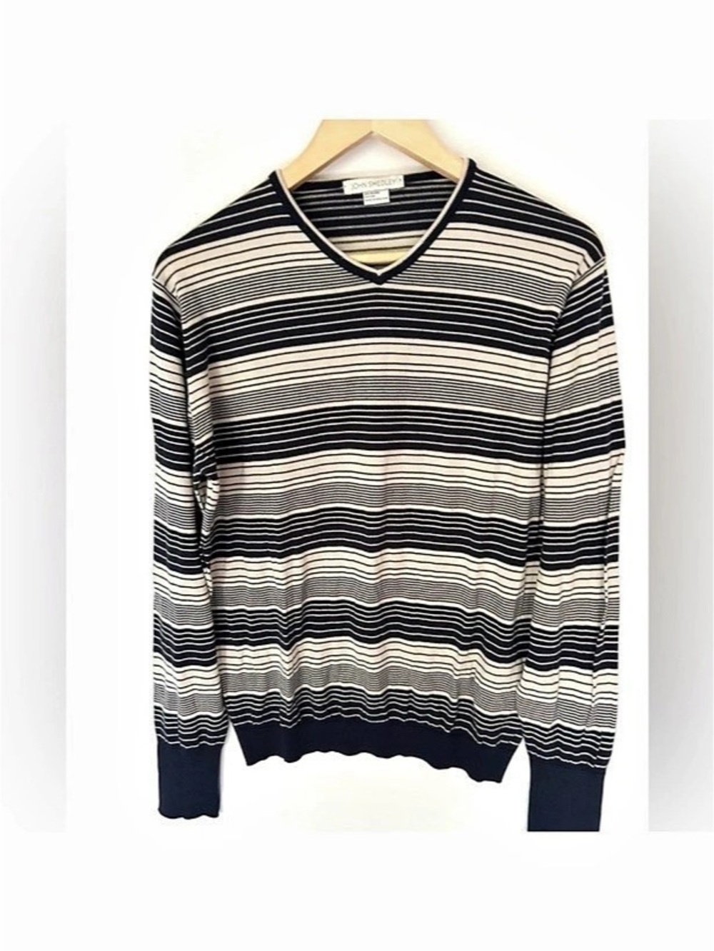 John Smedley Men's Striped Cotton Sweater Size Medium